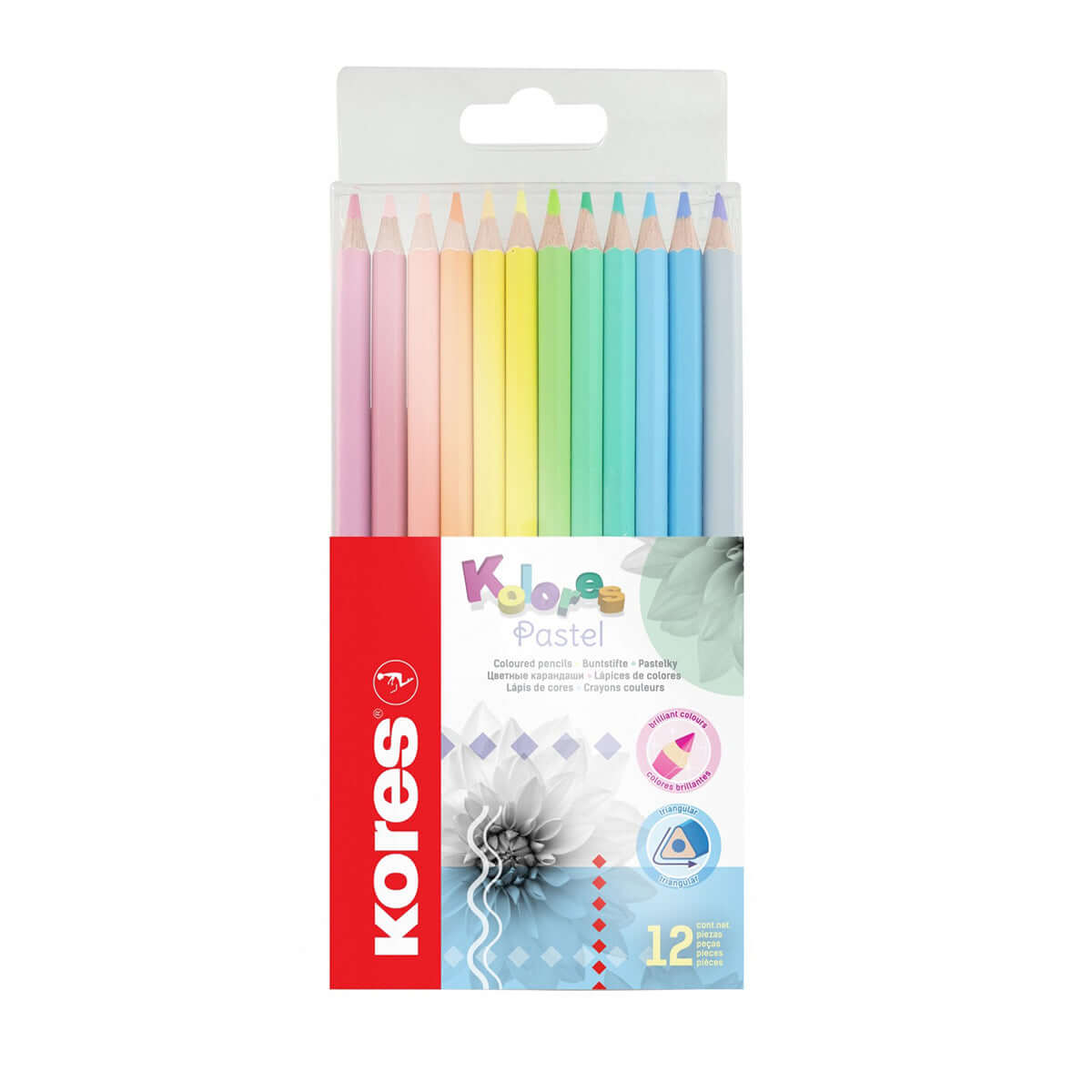 Creioane triunghiulare Kores, 12 culori/set Creioane triunghiulare Kores, 12 culori/set